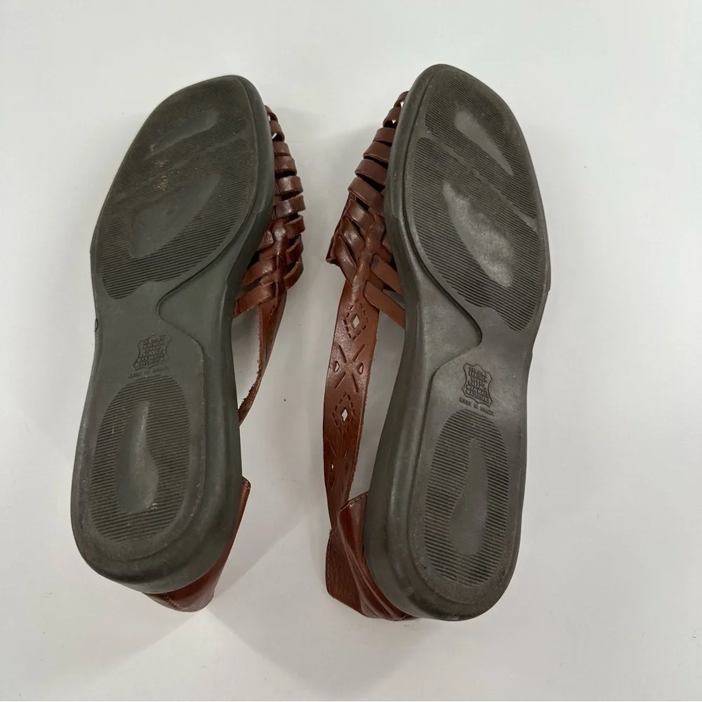 Faded Glory Tara flats size 8.5 brown leather square toe woven 80s 90s vintage